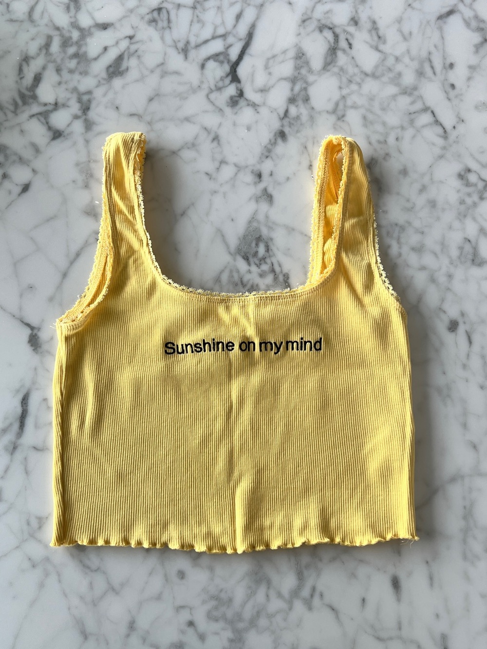 BNWOT Topshop Yellow Ribbed 'Sunshine on my mind' Cropped Tank